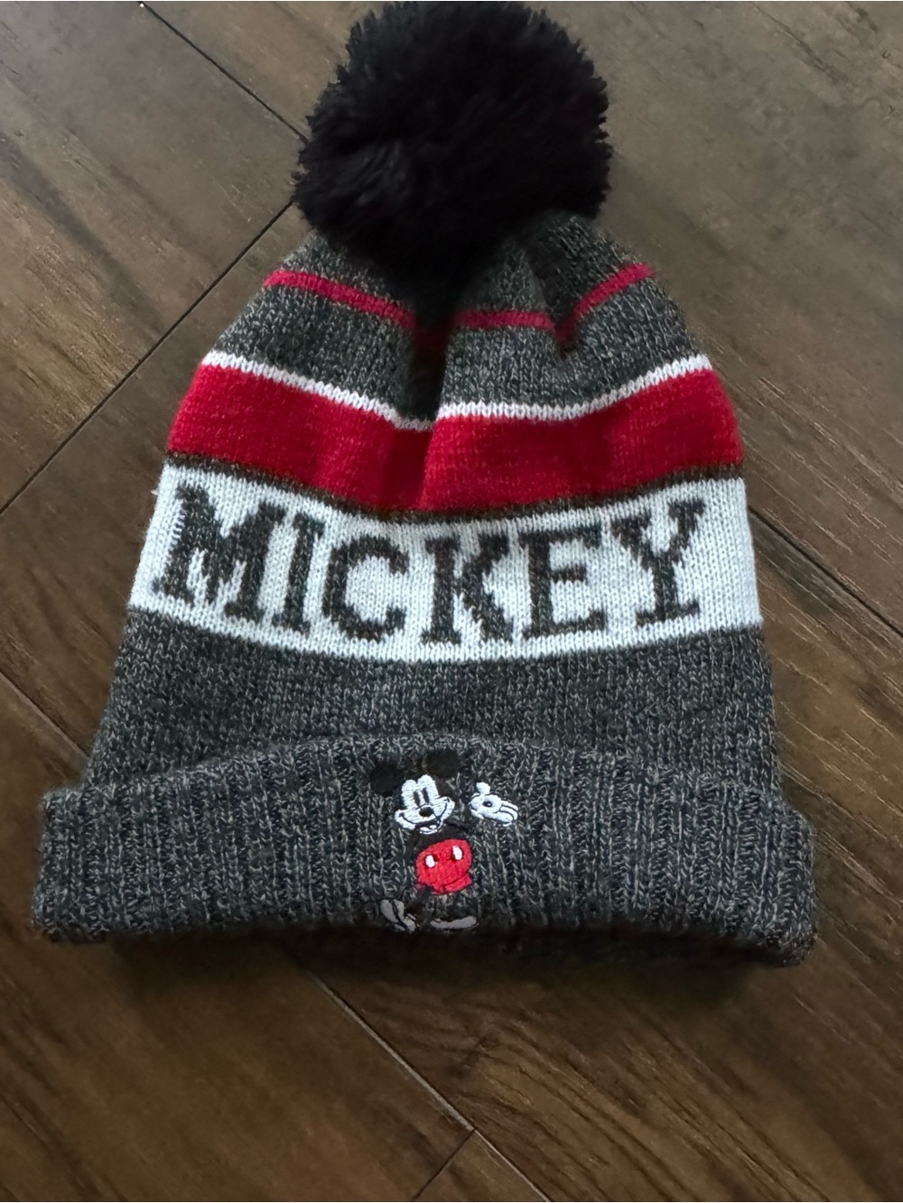 Mickey Mouse Beanie with Pom Pom One Size Red, White, Black